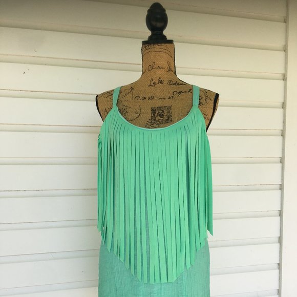 JUDITH MARCH FRINGE SPAGHETTI STRAP MINT DRESS - Picture 6 of 7